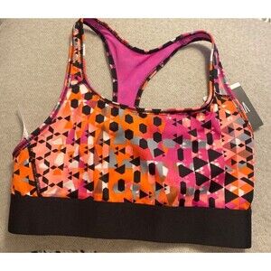 Victoria Secret Sports Bra VSX Orang Pink Black The Player Racerback Geometric S